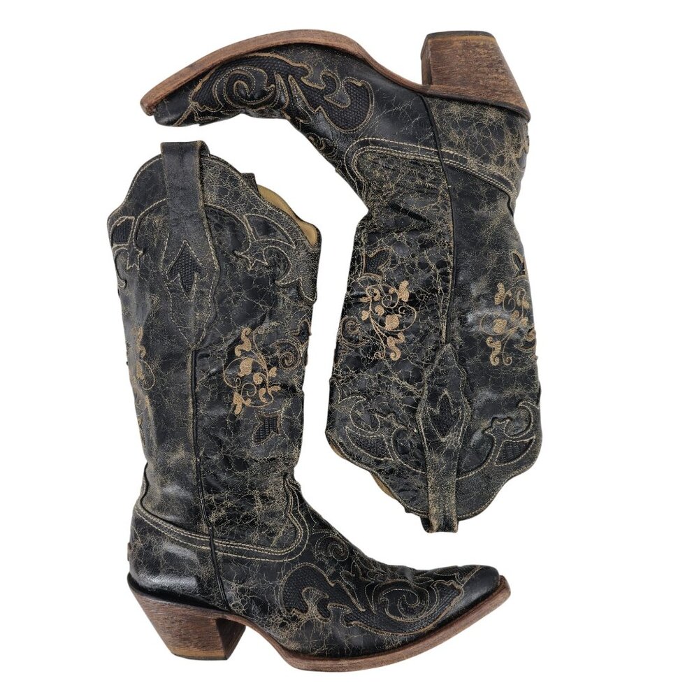 Corral Vintage Womens Size 6.5M Black Leather Cowboy Cowgirl Western Boots C2108 - Picture 9 of 16